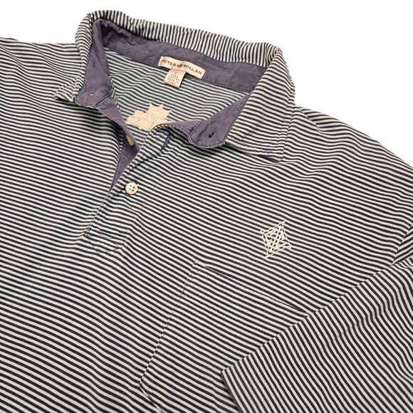 Peter Millar Other - Peter Millar Pima Cotton‎ Crown Blue Striped Golf Polo Mens Size Large